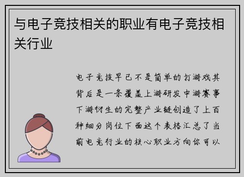 与电子竞技相关的职业有电子竞技相关行业